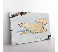 Friese, R. Polar Bears Vintage Canvas Wall Art Print Ready to Hang, Framed Picture for Living Room Bedroom Home Office Décor, 50x35 cm (20x14 Inch)