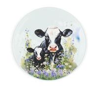 Friesian Cow & Calf Round Glass Worktop Saver - Farm Countryside Gift - Textured Kitchen Chopping/Cutting Board Worktop Protector with Non-Slip Feet 30cm x 30cm (12" x 12")