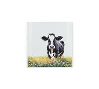 Friesian Cow Glass Hot Pot Stand Trivet - Farm Countryside Cottage Gifts - Kitchen Chopping/Cutting Board Worktop Protector with Non-Slip Feet 20cm x 20cm (8" x 8")