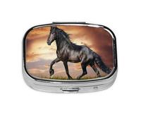 Friesian Horse Design,Meta Pill Box 2 Compartment Medicine Case,Portable Organizer