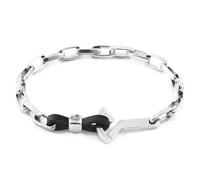 Frigate Anchor Silver and Flat Leather Bracelet ANCHOR & CREW Black 21cm