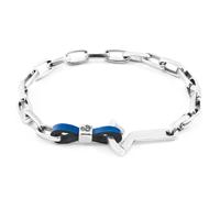 Frigate Anchor Silver and Flat Leather Bracelet ANCHOR & CREW Blue 23cm