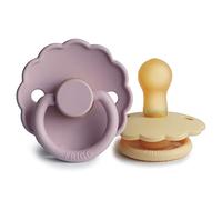 FRIGG Daisy Latex Dummy, 2 Pack, Symmetrical Cherry Teat, BPA-Free, Made in Denmark, Latex Dummy, (Pale Daffodil/Soft Lilac, Size 1 (0-6 Months))