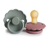 FRIGG Daisy Latex Pacifier Pack of 2 | Natural Rubber Soother Dummy | BPA-Free | Made in Denmark | Symmetrical Cherry Shaped Nipple (Cedar/Lily Pad, Size 1 (0-6 Months))