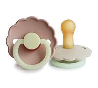 FRIGG Daisy Latex Pacifier Pack of 2 | Natural Rubber Soother Dummy | BPA-Free | Made in Denmark | Symmetrical Cherry Shaped Nipple (Blush Night/Cream Night, Size 2 (6-18 Months))
