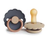 FRIGG Daisy Latex Pacifier Pack of 2 | Natural Rubber Soother Dummy | BPA-Free | Made in Denmark | Symmetrical Cherry Shaped Nipple (Aurora/Croissant, Size 2 (6-18 Months))