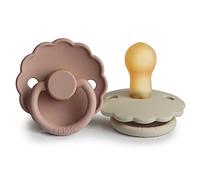 FRIGG Daisy Latex Pacifier Pack of 2 | Natural Rubber Soother Dummy | BPA-Free | Made in Denmark | Symmetrical Cherry Shaped Nipple (Blush/Cream, Size 1 (0-6 Months))