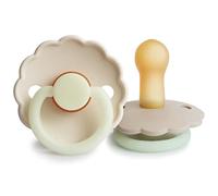 FRIGG Daisy Latex Pacifier Pack of 2 | Natural Rubber Soother Dummy | BPA-Free | Made in Denmark | Symmetrical Cherry Shaped Nipple (Cream Night/Croissant Night, Size 2 (6-18 Months))