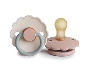 FRIGG Daisy Latex Pacifier Pack of 2 | Natural Rubber Soother Dummy | BPA-Free | Made in Denmark | Symmetrical Cherry Shaped Nipple (Blush/Cotton Candy, Size 1 (0-6 Months))