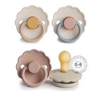 FRIGG Daisy Latex Pacifier | Pack of 4 Pacifiers | Natural Rubber Soother Dummy | BPA-Free | Made in Denmark | Symmetrical Cherry Shaped Nipple | (Floral Fusion, Size 1 (0-6 Months))