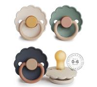 FRIGG Daisy Latex Pacifier | Pack of 4 Pacifiers | Natural Rubber Soother Dummy | BPA-Free | Made in Denmark | Symmetrical Cherry Shaped Nipple | (Multicolor Bliss, Size 1 (0-6 Months))