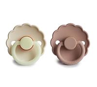 FRIGG Daisy Night Latex Pacifier | 2-Pack | Natural Glow in The Dark Soother | Cherry Shaped Nipple | BPA Free | Made in Denmark | Latex Dummy Pacifier | Cream Night/Blush - Size 2 (6-18 Months)