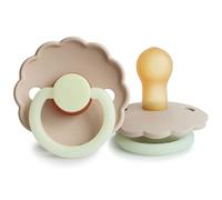 FRIGG Daisy Night Latex Pacifier | Classic Glow in The Dark Soother 1 Pack | Symmetrical Cherry Shaped Nipple | BPA Free | Made in Denmark | Latex Dummy Pacifier | (Croissant, Size 1 (0-6 Months))