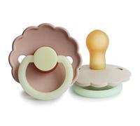FRIGG Daisy Night Latex Pacifier Pack of 2 | Natural Rubber Soother Dummy | BPA-Free | Made in Denmark | Symmetrical Cherry Shaped Nipple (Blush Night/Cream Night, Size 1 (0-6 Months))