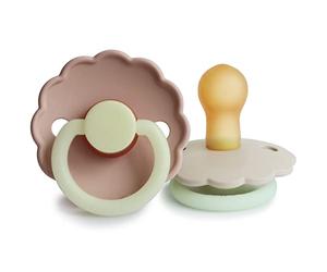 FRIGG Daisy Night Latex Pacifier Pack of 2 | Natural Rubber Soother Dummy | BPA-Free | Made in Denmark | Symmetrical Cherry Shaped Nipple (Blush Night/Cream Night, Size 1 (0-6 Months))