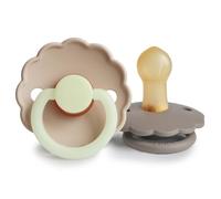 FRIGG Daisy Night Natural Rubber Baby Pacifier | Made in Denmark | BPA-Free (Portobello/Croissant, 0-6 Months) 2-Pack