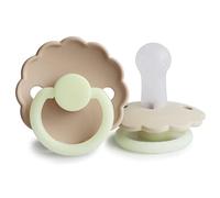 FRIGG Daisy Night Silicone Pacifier Pack of 2 | Silicone Soother Dummy | Glow | BPA-Free | Made in Denmark | Symmetrical Cherry Shaped Nipple (Cream Night/Croissant Night (6-18 Months))