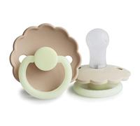 FRIGG Daisy Night Silicone Pacifier Pack of 2 | Silicone Soother Dummy | Glow | BPA-Free | Made in Denmark | Symmetrical Cherry Shaped Nipple (Cream Night/Croissant Night (0-6 Months))