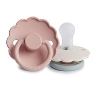 FRIGG Daisy Silicone Pacifier Pack of 2 | Silicone Soother Dummy | BPA-Free | Made in Denmark | Symmetrical Cherry Shaped Nipple (Blush/Cotton Candy, Size 1 (0-6 Months))