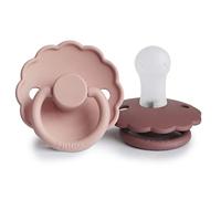 FRIGG Daisy Silicone Pacifier Pack of 2 | Silicone Soother Dummy | BPA-Free | Made in Denmark | Symmetrical Cherry Shaped Nipple (Blush/Woodchuck, Size 1 (0-6 Months))