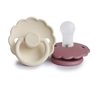 FRIGG Daisy Silicone Pacifier Pack of 2 | Silicone Soother Dummy | BPA-Free | Made in Denmark | Symmetrical Cherry Shaped Nipple (Cream/Dusty Rose, Size 1 (0-6 Months))