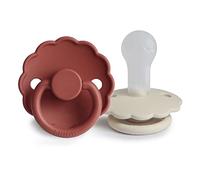 FRIGG Daisy Silicone Pacifier Pack of 2 | Silicone Soother Dummy | BPA-Free | Made in Denmark | Symmetrical Cherry Shaped Nipple (Baked Clay/Cream, Size 2 (6-18 Months))