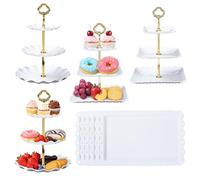 Frigg Dessert Table Display,10Pcs Cake Stand Set,4 Pcs 3 tiered Cupcake Stands and 6 Pcs Dessert Trays serving trays for Party Baby Shower Wedding Tea Party