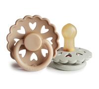 FRIGG Fairytale Latex Pacifier Pack of 2 | Natural Rubber Soother Dummy | BPA-Free | Made in Denmark | Symmetrical Cherry Shaped Nipple (Silky Satin/Willow Gray, Size 1 (0-6 Months))