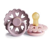 FRIGG Fairytale Latex Pacifier Pack of 2 | Natural Rubber Soother Dummy | BPA-Free | Made in Denmark | Symmetrical Cherry Shaped Nipple (Twilight Mauve/Primrose, Size 1 (0-6 Months))