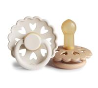FRIGG Fairytale Latex Pacifier Pack of 2 | Natural Rubber Soother Dummy | BPA-Free | Made in Denmark | Symmetrical Cherry Shaped Nipple (Cream/Silky Satin, Size 2 (6-18 Months))