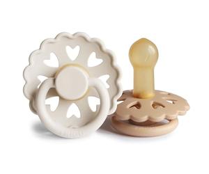 FRIGG Fairytale Latex Pacifier Pack of 2 | Natural Rubber Soother Dummy | BPA-Free | Made in Denmark | Symmetrical Cherry Shaped Nipple (Cream/Silky Satin, Size 2 (6-18 Months))