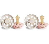 FRIGG Fairytale Latex Pacifier Pack of 4 | Natural Rubber Soother Dummy | BPA-Free | Made in Denmark | Symmetrical Cherry Shaped Nipple (Cream/Blush, Size 2 (6-18 Months))
