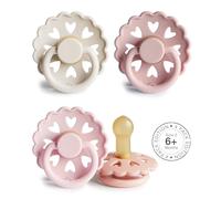 FRIGG Fairytale Latex Pacifier | Pack of 4 Pacifiers | Natural Rubber Soother Dummy | BPA-Free | Made in Denmark | Symmetrical Cherry Shaped Nipple | (Meadow Dream, Size 2 (6-18 Months))