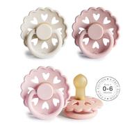 FRIGG Fairytale Latex Pacifier | Pack of 4 Pacifiers | Natural Rubber Soother Dummy | BPA-Free | Made in Denmark | Symmetrical Cherry Shaped Nipple | (Meadow Dream, Size 1 (0-6 Months))