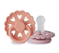 FRIGG Fairytale Silicone Pacifier Pack of 2 | Silicone Soother Dummy | BPA-Free | Made in Denmark | Symmetrical Cherry Shaped Nipple (Pretty in Peach/Primrose (6-18 Months))