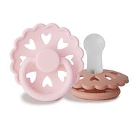 FRIGG Fairytale Silicone Pacifier Pack of 2 | Silicone Soother Dummy | BPA-Free | Made in Denmark | Symmetrical Cherry Shaped Nipple (White Lilac/Pretty in Peach (6-18 Months))