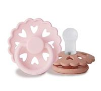FRIGG Fairytale Silicone Pacifier Pack of 2 | Silicone Soother Dummy | BPA-Free | Made in Denmark | Symmetrical Cherry Shaped Nipple (White Lilac/Pretty in Peach (0-6 Months))