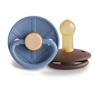 FRIGG Little Viking Latex Pacifier | Pack of 2 Pacifiers | Natural Rubber Soother Dummy | BPA-Free | Made in Denmark | Symmetrical Cherry Shaped Nipple | (Ocean View/Cocoa, Size 2 (6-18 Months))