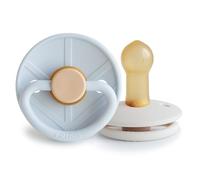 FRIGG Little Viking Latex Pacifier | Pack of 2 Pacifiers | Natural Rubber Soother Dummy | BPA-Free | Made in Denmark | Symmetrical Cherry Shaped Nipple | (Powder Blue/Cream, Size 2 (6-18 Months))