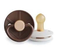 FRIGG Little Viking Latex Pacifier | Pack of 2 Pacifiers | Natural Rubber Soother Dummy | BPA-Free | Made in Denmark | Symmetrical Cherry Shaped Nipple | (Cocoa/Cream, Size 1 (0-6 Months))