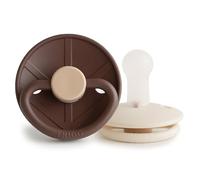 FRIGG Little Viking Silicone Pacifier | Pack of 2 Pacifiers | Silicone Soother Dummy | BPA-Free | Made in Denmark | Symmetrical Cherry Shaped Nipple | (Cocoa/Cream, Size 2 (6-18 Months))