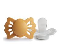 FRIGG Lucky Symmetrical Pacifier Pack of 2 | Silicone Soother Dummy | BPA-Free | Made in Denmark | Symmetrical SilkySoft Nipple (Honey Gold/Cream (0-6 Months))