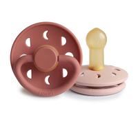 FRIGG Moon Natural Rubber Baby Pacifier | Made in Denmark | BPA-Free (Blush/Powder Blush, 6-18 Months) 2-Pack