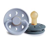 FRIGG Moon Natural Rubber Baby Pacifier | Made in Denmark | BPA-Free (Powder Blue/Slate, 0-6 Months) 2-Pack