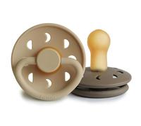 FRIGG Moon Phase Latex Pacifier Pack of 2 | Natural Rubber Soother Dummy | BPA-Free | Made in Denmark | Symmetrical Cherry Shaped Nipple (Croissant Portobello, Size 2 (6-18 Months))
