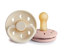 FRIGG Moon Phase Latex Pacifier Pack of 2 | Natural Rubber Soother Dummy | BPA-Free | Made in Denmark | Symmetrical Cherry Shaped Nipple (Blush/Cream, Size 2 (6-18 Months))