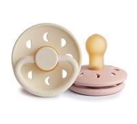 FRIGG Moon Phase Latex Pacifier Pack of 2 | Natural Rubber Soother Dummy | BPA-Free | Made in Denmark | Symmetrical Cherry Shaped Nipple (Blush/Cream, Size 1 (0-6 Months))