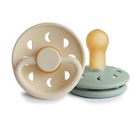 FRIGG Moon Phase Latex Pacifier Pack of 2 | Natural Rubber Soother Dummy | BPA-Free | Made in Denmark | Symmetrical Cherry Shaped Nipple (Cream/Sage, Size 2 (6-18 Months))