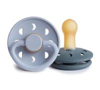 FRIGG Moon Phase Latex Pacifier Pack of 2 | Natural Rubber Soother Dummy | BPA-Free | Made in Denmark | Symmetrical Cherry Shaped Nipple (Powder Blue/Slate, Size 2 (6-18 Months))