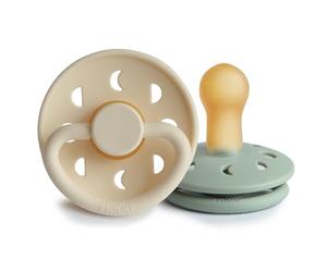 FRIGG Moon Phase Latex Pacifier Pack of 2 | Natural Rubber Soother Dummy | BPA-Free | Made in Denmark | Symmetrical Cherry Shaped Nipple (Cream/Sage, Size 2 (6-18 Months))